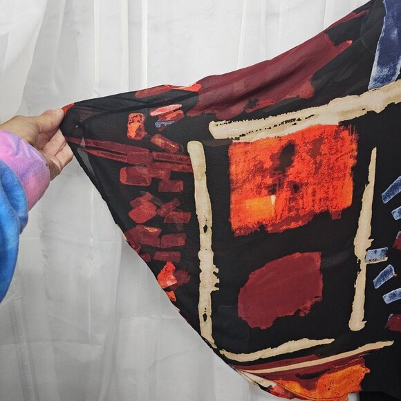 Joseph A Black Rust Layered Blouse Abstract Retro Artsy XL - Picture 3 of 12